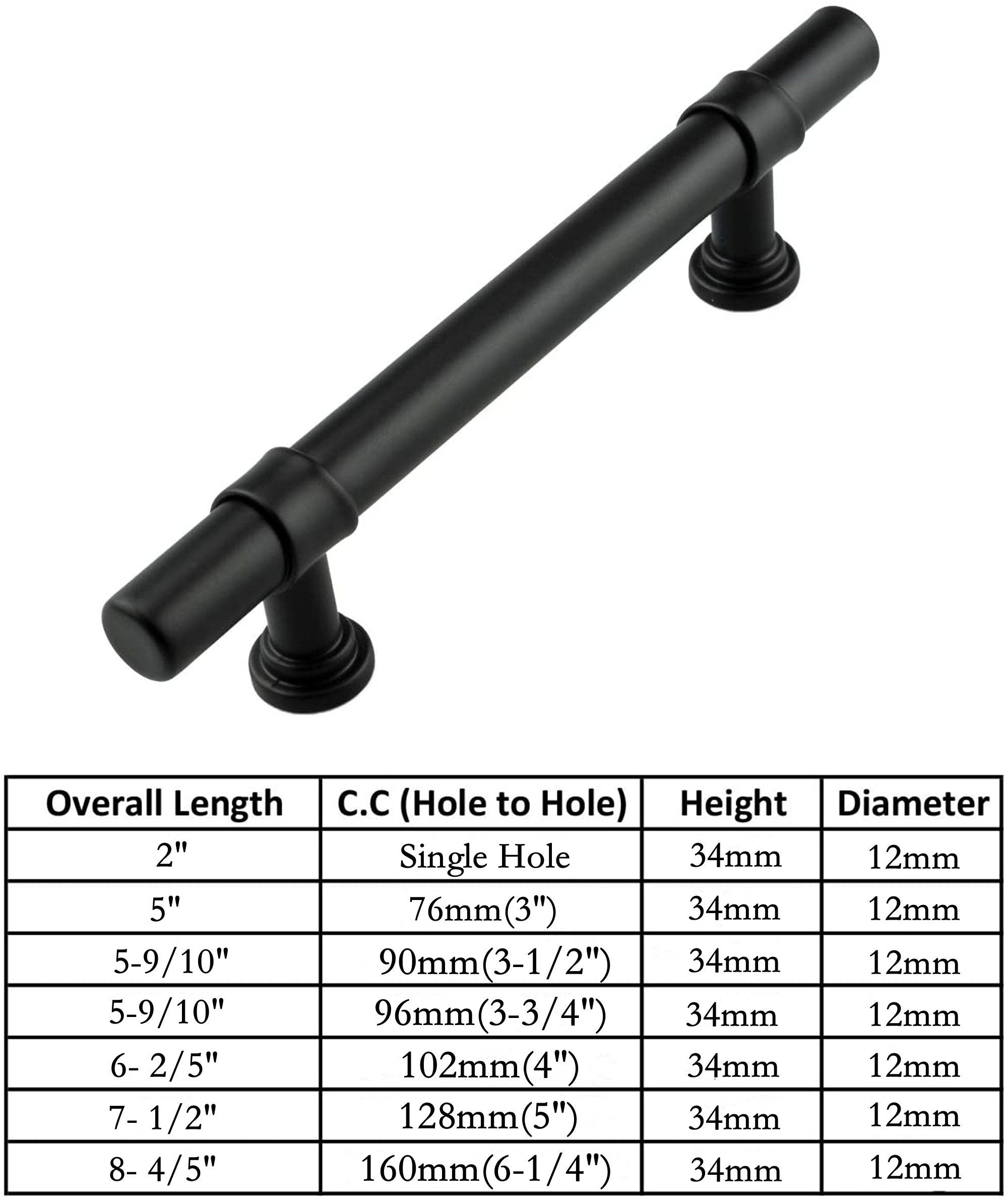 3.5 Inch Kitchen Cabinet Handles Drawer Pulls - Matte Black T Bar Handle Pull - 3.5" (90mm) Hole Centers, 5-9/10" Overall Length