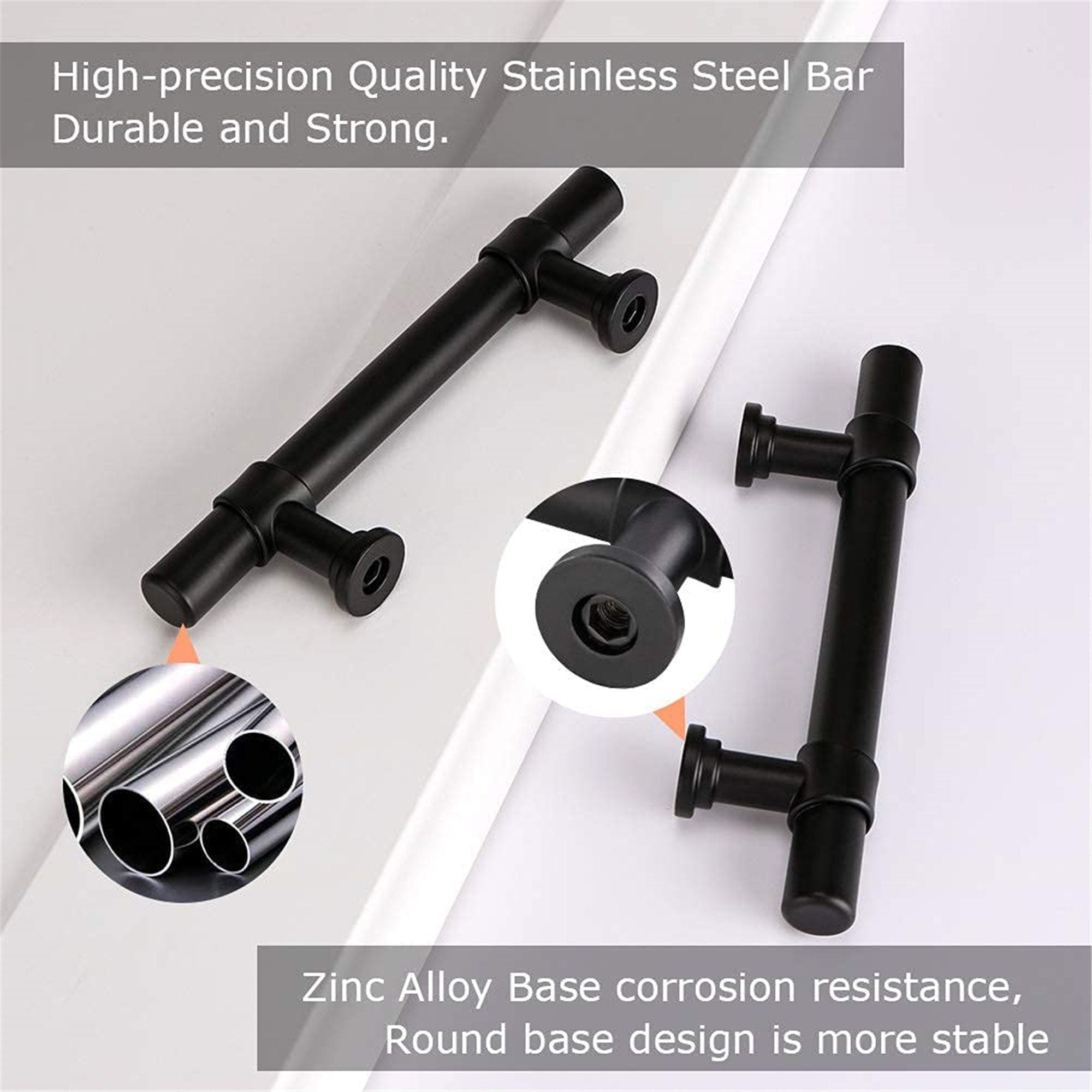 4in Black Drawer Pulls Kitchen Cabinet Handles - Matte Black T Bar Handle Pull - 4" (102mm) Hole Centers, 6.4" Overall Length