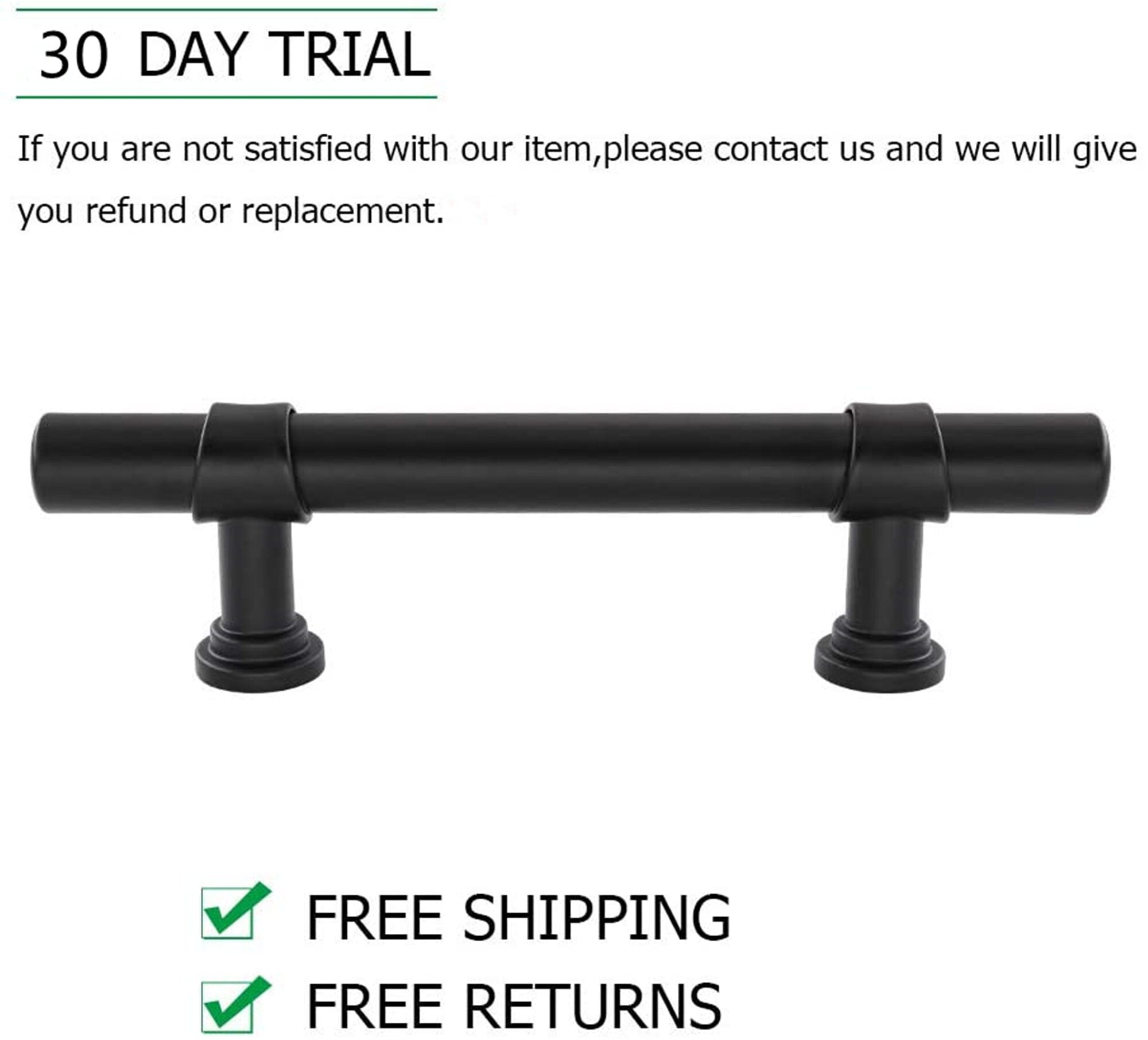 3.75in Black Drawer Pulls Kitchen Cabinet Handles - Matte Black T Bar Handle Pull - 3.75" (96mm) Hole Centers, 5.9" Overall Length