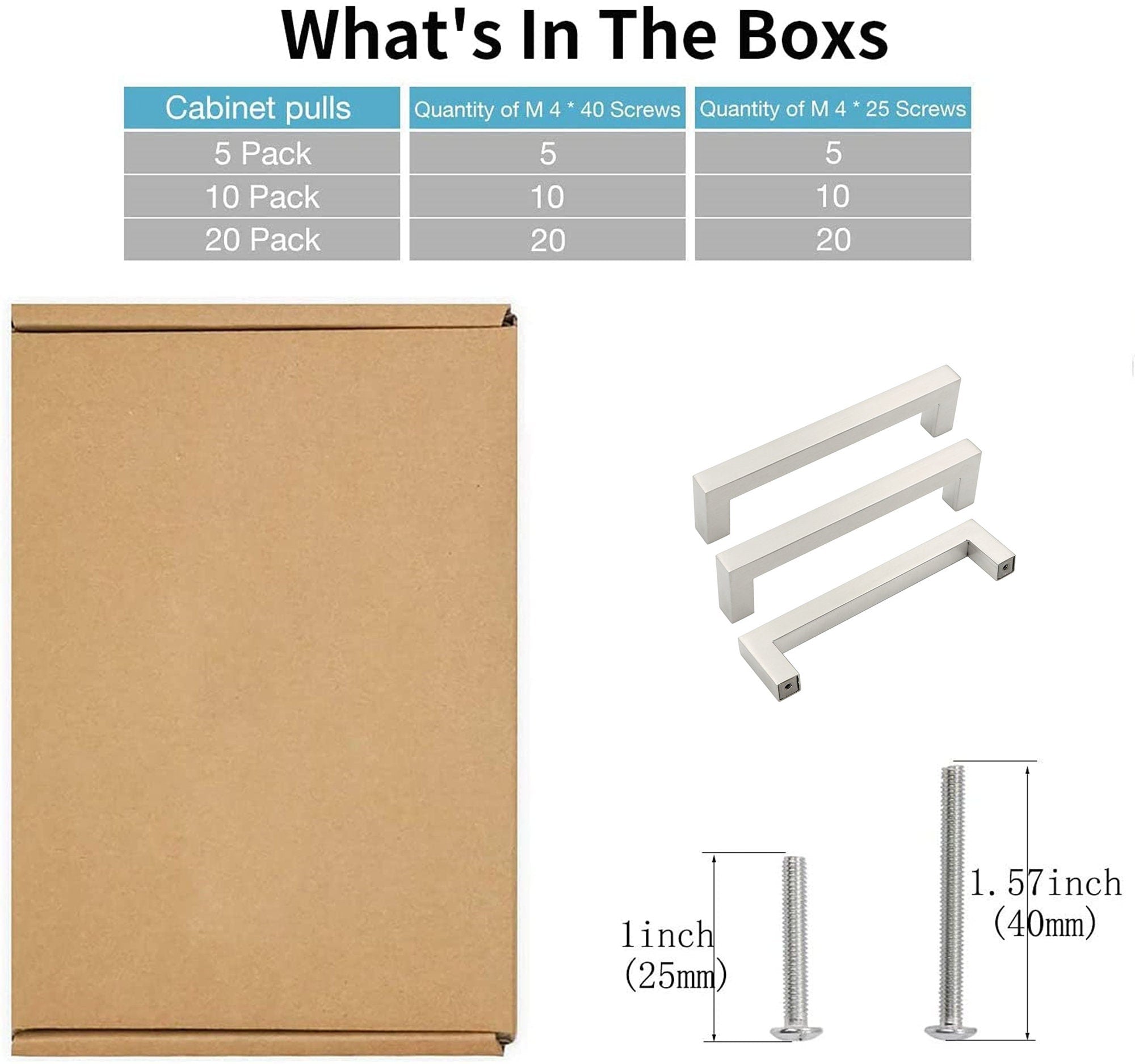 Brushed Nickel Cabinet Pulls，Modern Kitchen Square Cabinet Handles，Stainless Steel Drawer Pulls，Satin Nickel Cabinet Pulls