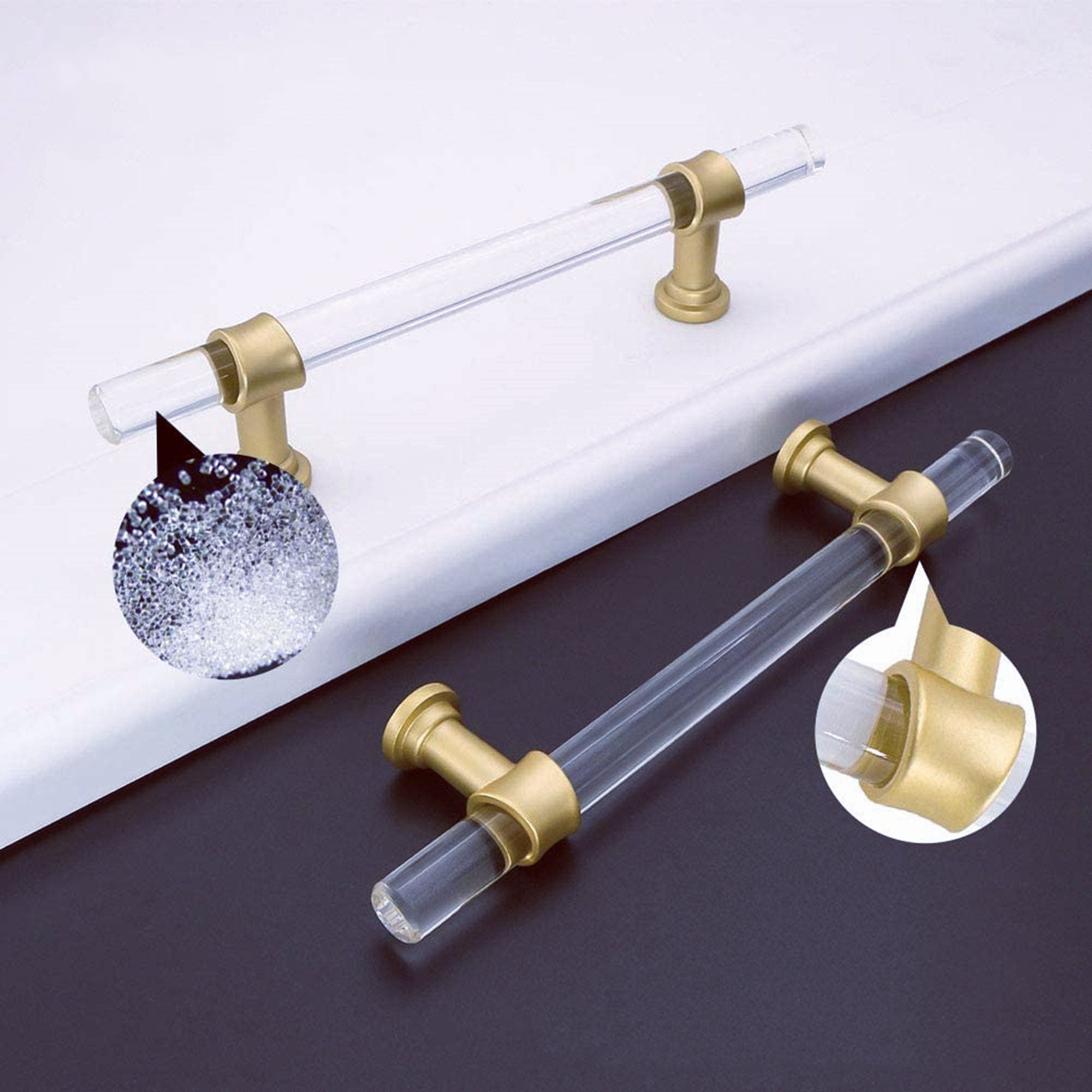 Acrylic Gold Drawer Pulls Cabinet Pulls - Acrylic Round Bar Series - Hole Centers(3-3/4 Inch，96mm)