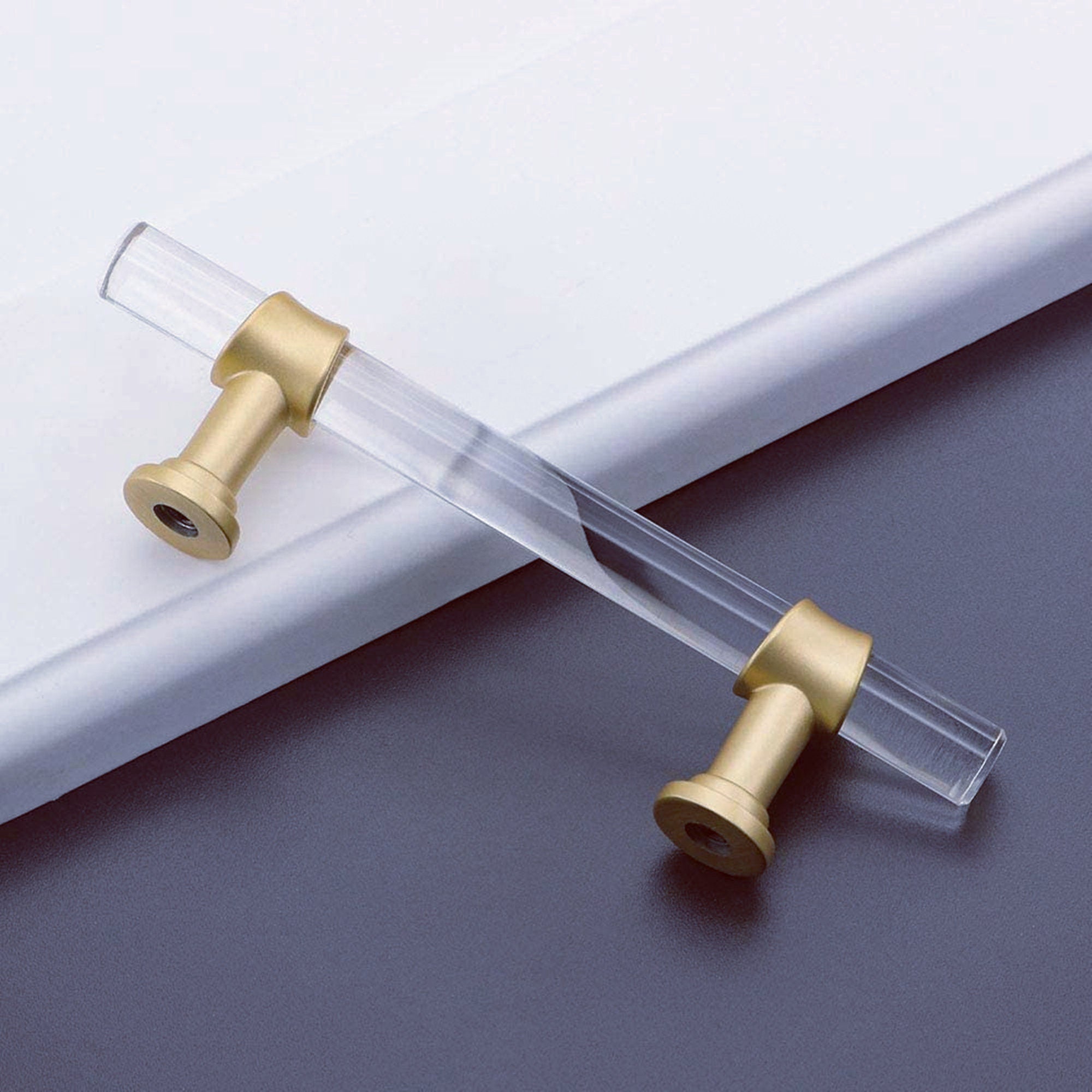Acrylic Gold Drawer Pulls Cabinet Pulls - Acrylic Round Bar Series - Hole Centers(3-3/4 Inch，96mm)