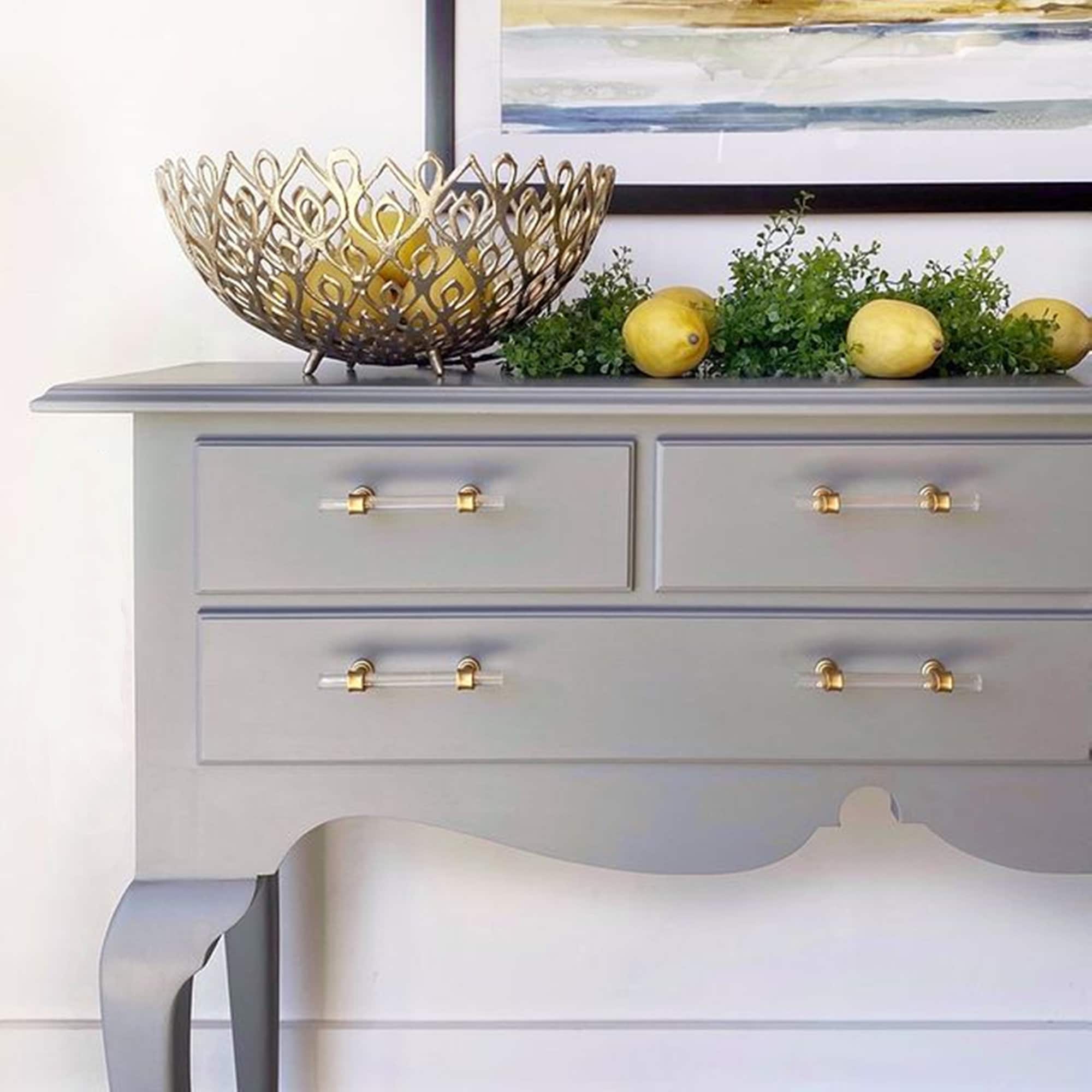 Brushed Brass Cabinet Pulls Dresser Drawer Handles - Acrylic Round Bar Series - Hole Centers(3-1/2 Inch，90mm)