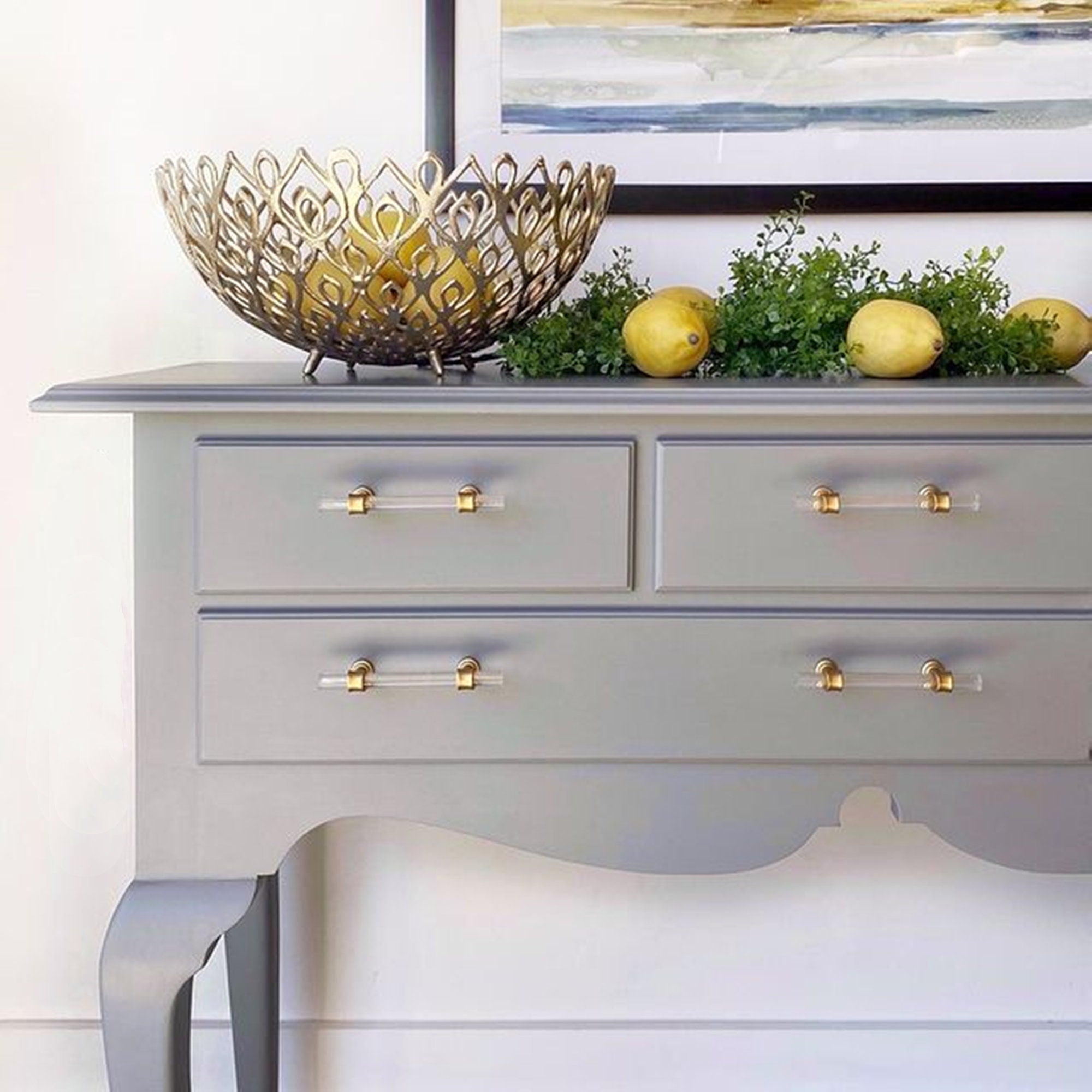 Brushed Brass Cabinet Pulls Arcylic Drawer Pulls - Acrylic Round Bar Series - Hole Centers(Single Hole Knob)