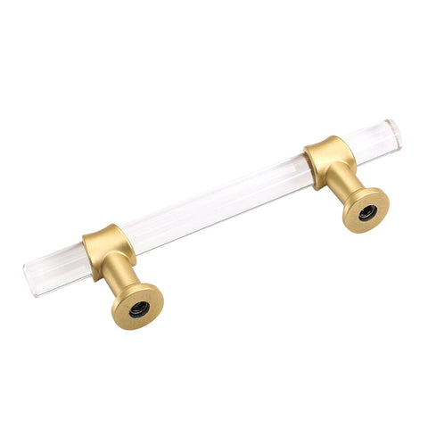 Brushed Brass Cabinet Pulls Arcylic Drawer Pulls - Acrylic Round Bar Series - Hole Centers(2-1/2 Inch，64mm)
