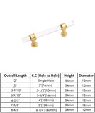 Brushed Brass Cabinet Pulls Dresser Drawer Pulls - Acrylic Round Bar Series - Hole Centers(3 Inch，76mm)