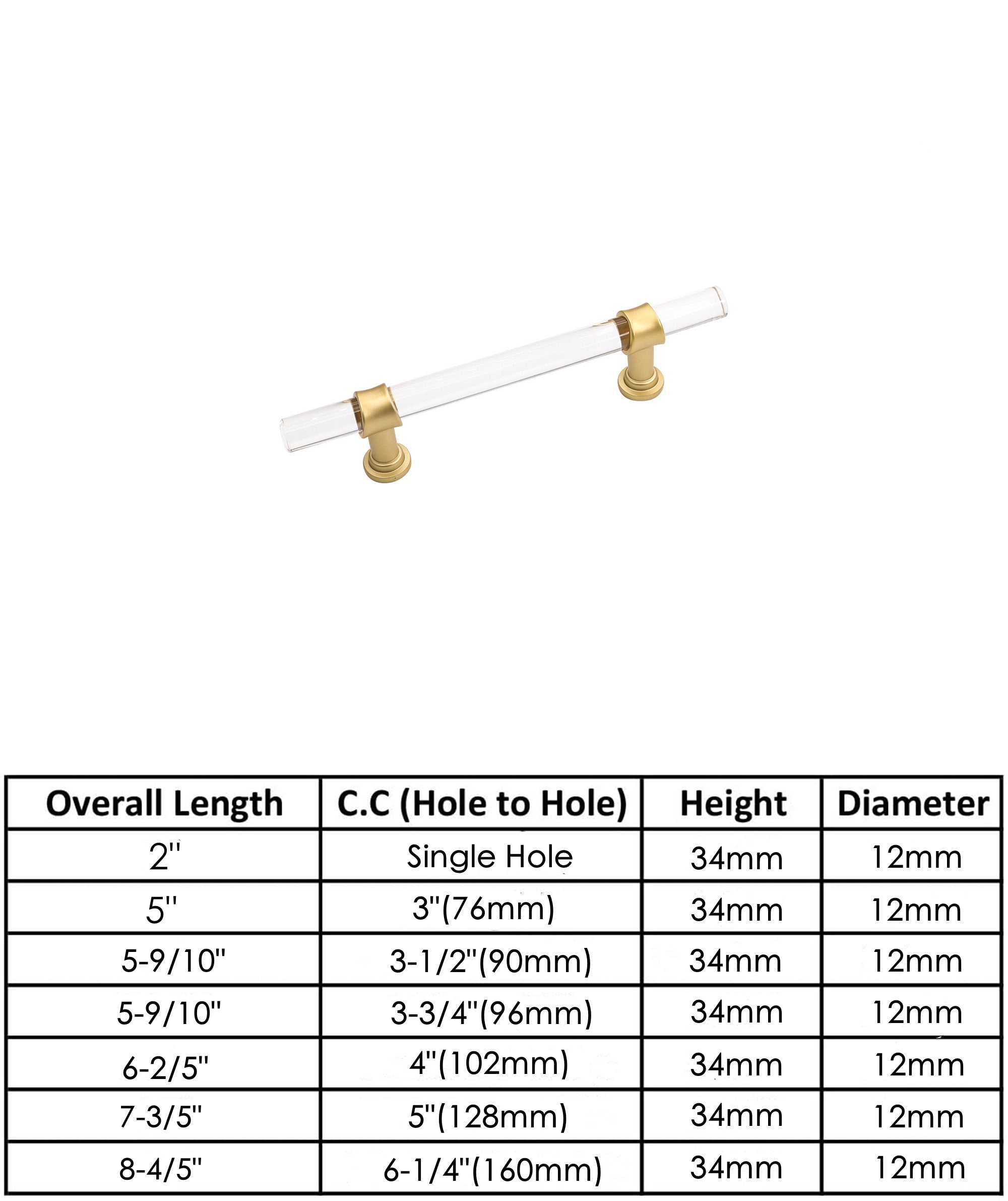 Brushed Brass Cabinet Pulls Dresser Drawer Handles - Acrylic Round Bar Series - Hole Centers(3-1/2 Inch，90mm)