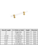 Brushed Brass Cabinet Pulls Dresser Drawer Handles - Acrylic Round Bar Series - Hole Centers(3-1/2 Inch，90mm)