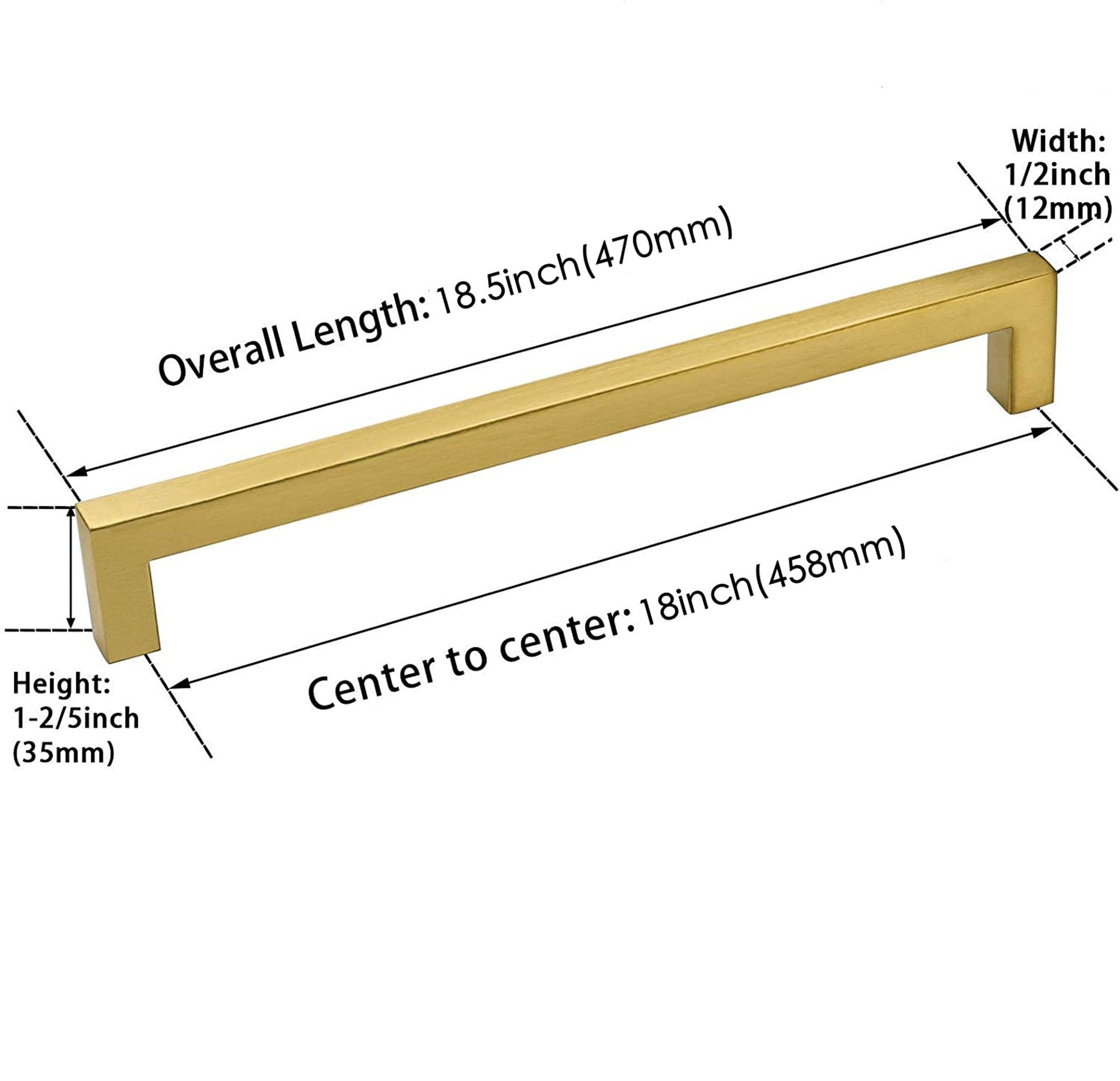 18 Inch(C-C) Modern Cabinet Handles (458mm，Brushed Brass)