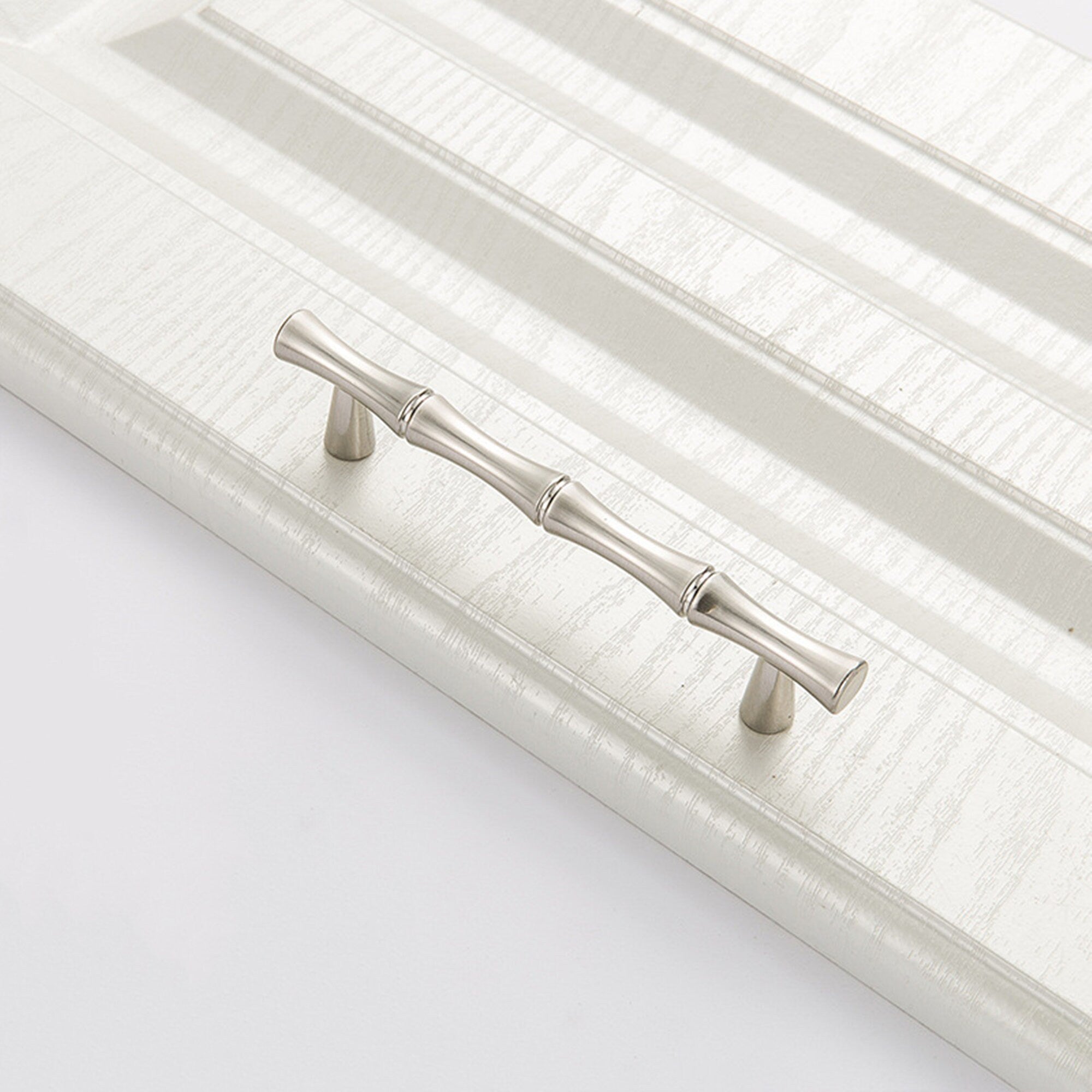 Bamboo Brushed Nickel Cabinet Pulls Zinc Alloy Cupboard Handles - Bamboo Shape Series - Hole Centers(T-Bar Knob，96mm，128mm)