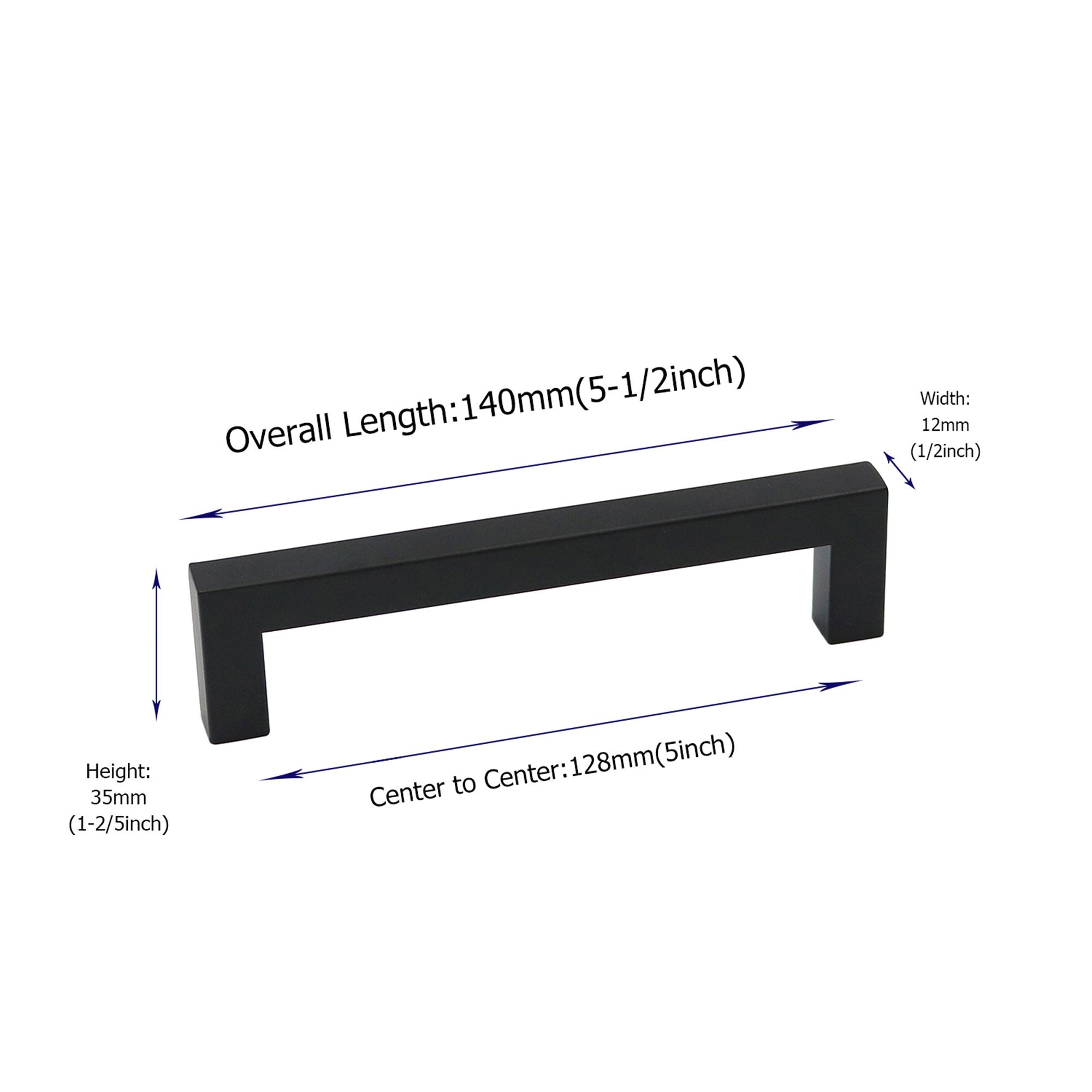 5 Inch Black Square Kitchen Cabinet Handles Cabinet Pulls - Kitchen Cabinet Hardware for Cabinet Door ,Drawers,Cupboard and Wardrobe