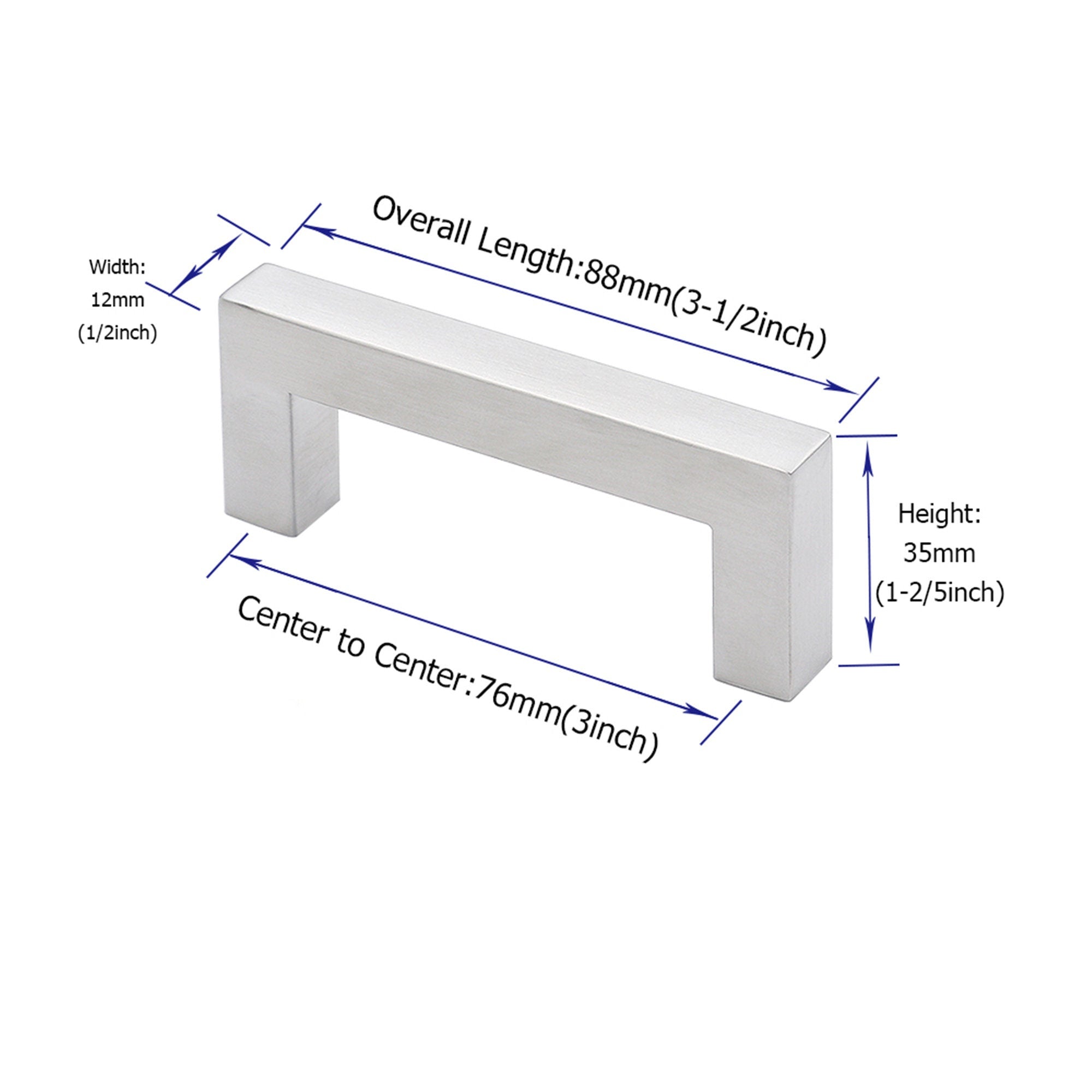 Brushed Nickel Drawer Pulls 3 inch(76mm) Hole Center，Modern Cabinet Hardware Bar Pulls for Drawer Cabinets Cupboard