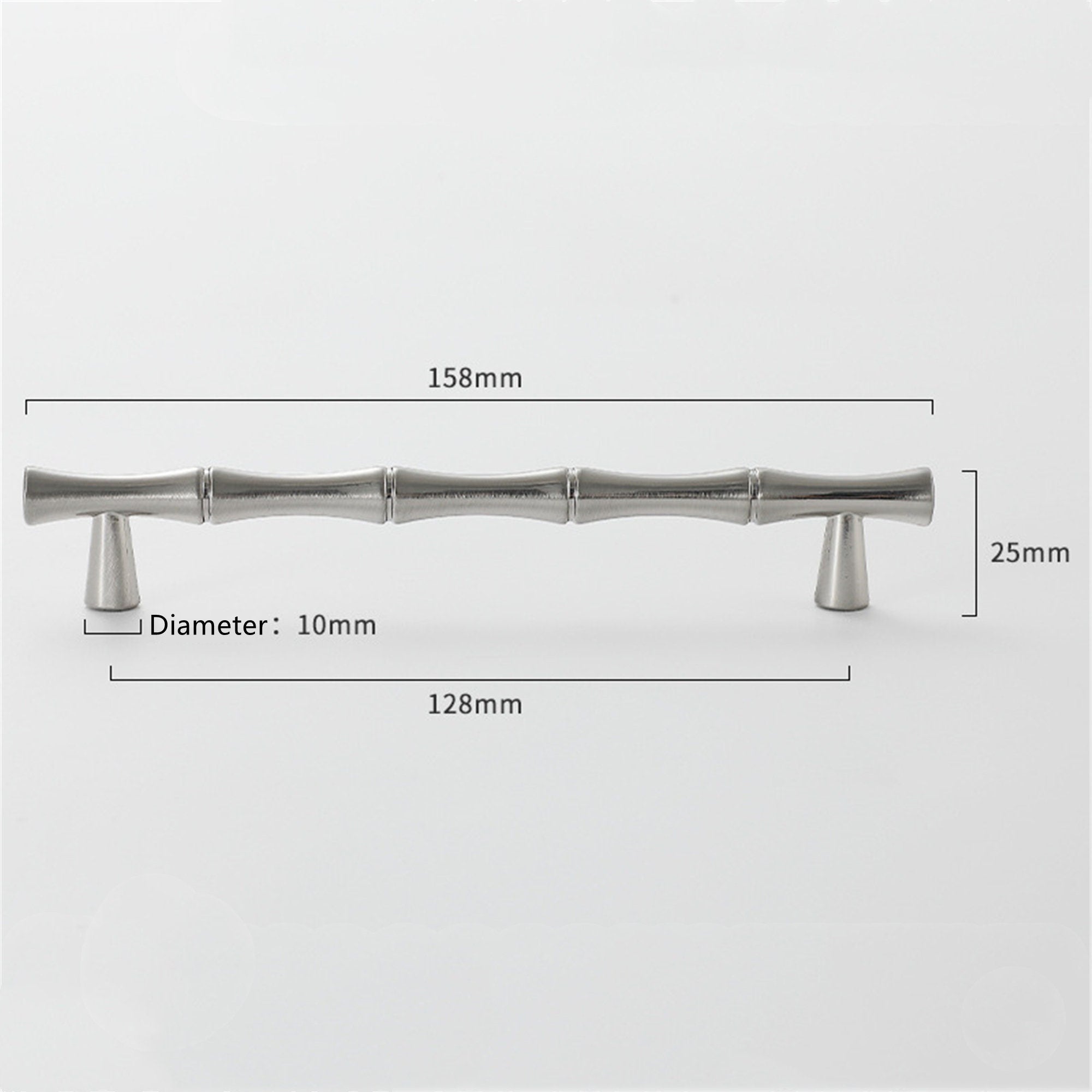 Bamboo Brushed Nickel Cabinet Pulls Zinc Alloy Cupboard Handles - Bamboo Shape Series - Hole Centers(T-Bar Knob，96mm，128mm)