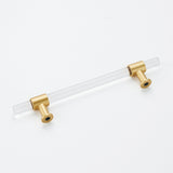 4in Hole Centers Cabinet Pulls, Clear Acrylic Drawer Pulls, Brushed Brass Finish with Zinc Alloy Base(102mm Hole Center)