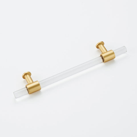 4in Hole Centers Cabinet Pulls, Clear Acrylic Drawer Pulls, Brushed Brass Finish with Zinc Alloy Base(102mm Hole Center)