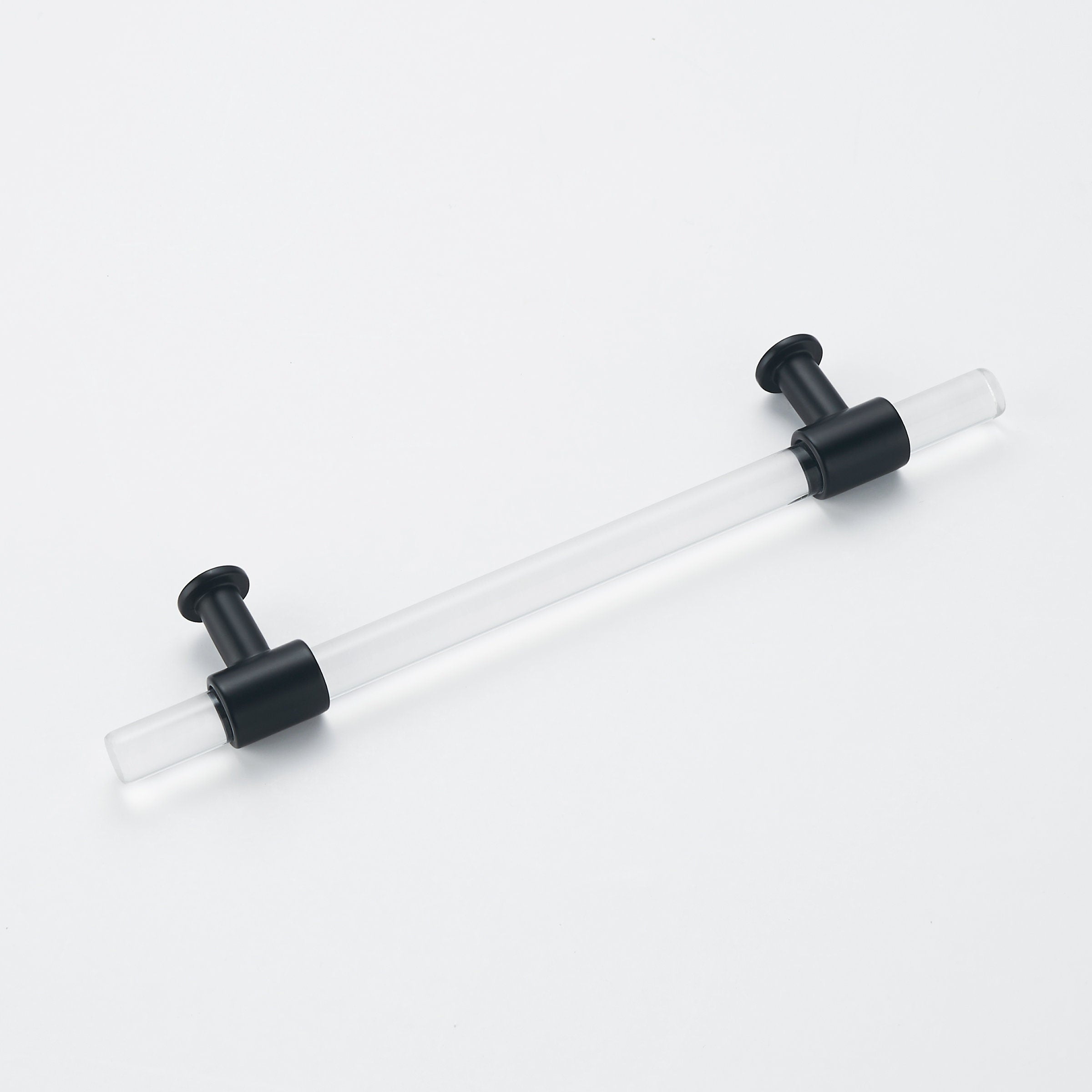 5 inch Hole Centers Cabinet Pulls, Clear Acrylic Drawer Handles, Black Finish with Zinc Alloy Base(128mm Hole Center)