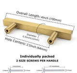 Modern Square Cabinet Pull Handle, 4-inch Length (2.5-inch Hole Center), Brushed Brass Cabinet Pulls for Dresser Drawers