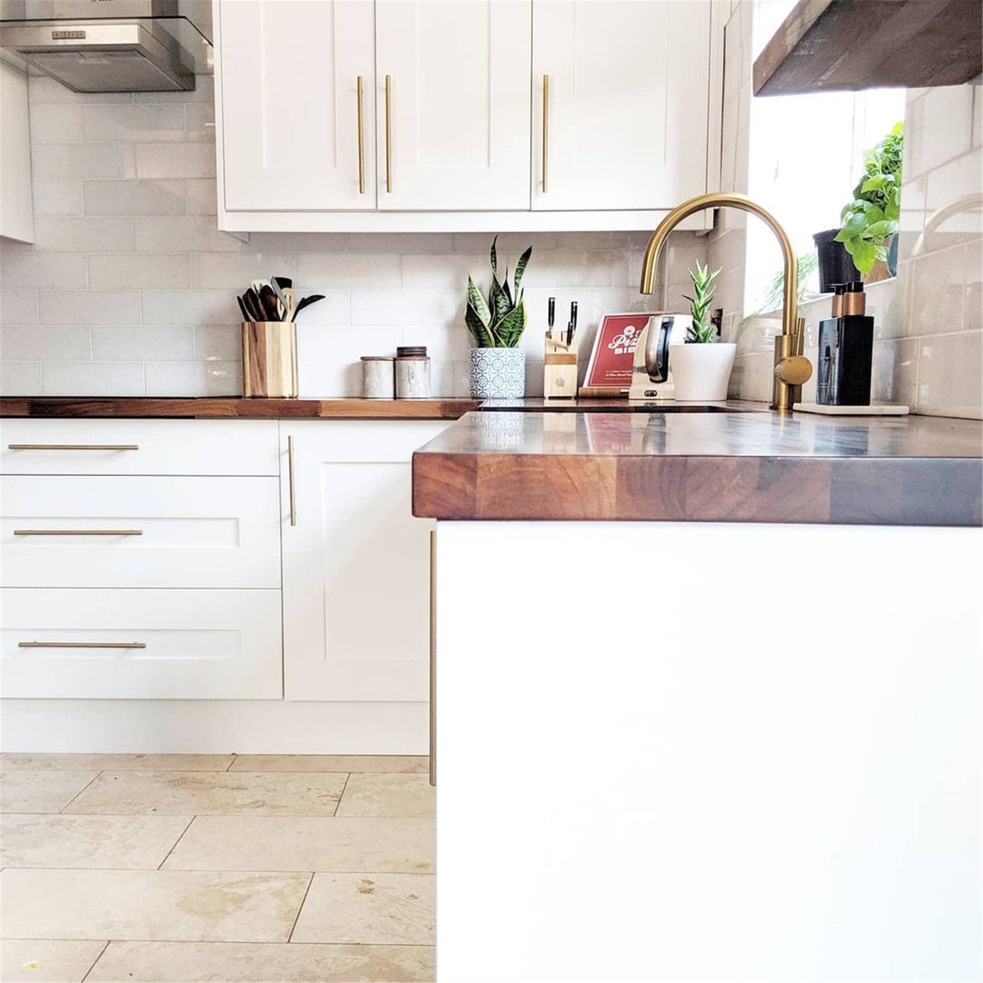 Brushed Brass Cabinet Pulls，Stainless Steel Drawer Handles，8-4/5" Hole Center Drawer Pulls and Door Knobs for Furniture Kitchen Hardware