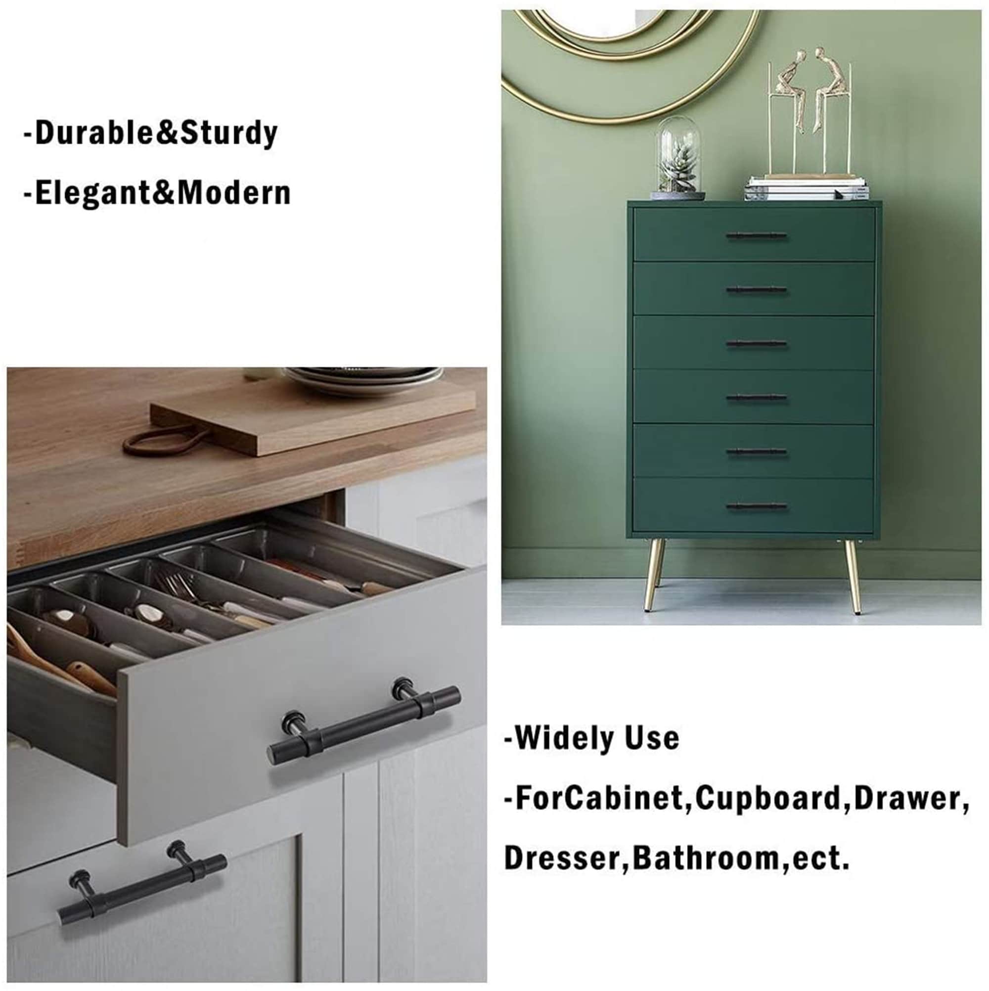 3.75in Black Drawer Pulls Kitchen Cabinet Handles - Matte Black T Bar Handle Pull - 3.75" (96mm) Hole Centers, 5.9" Overall Length
