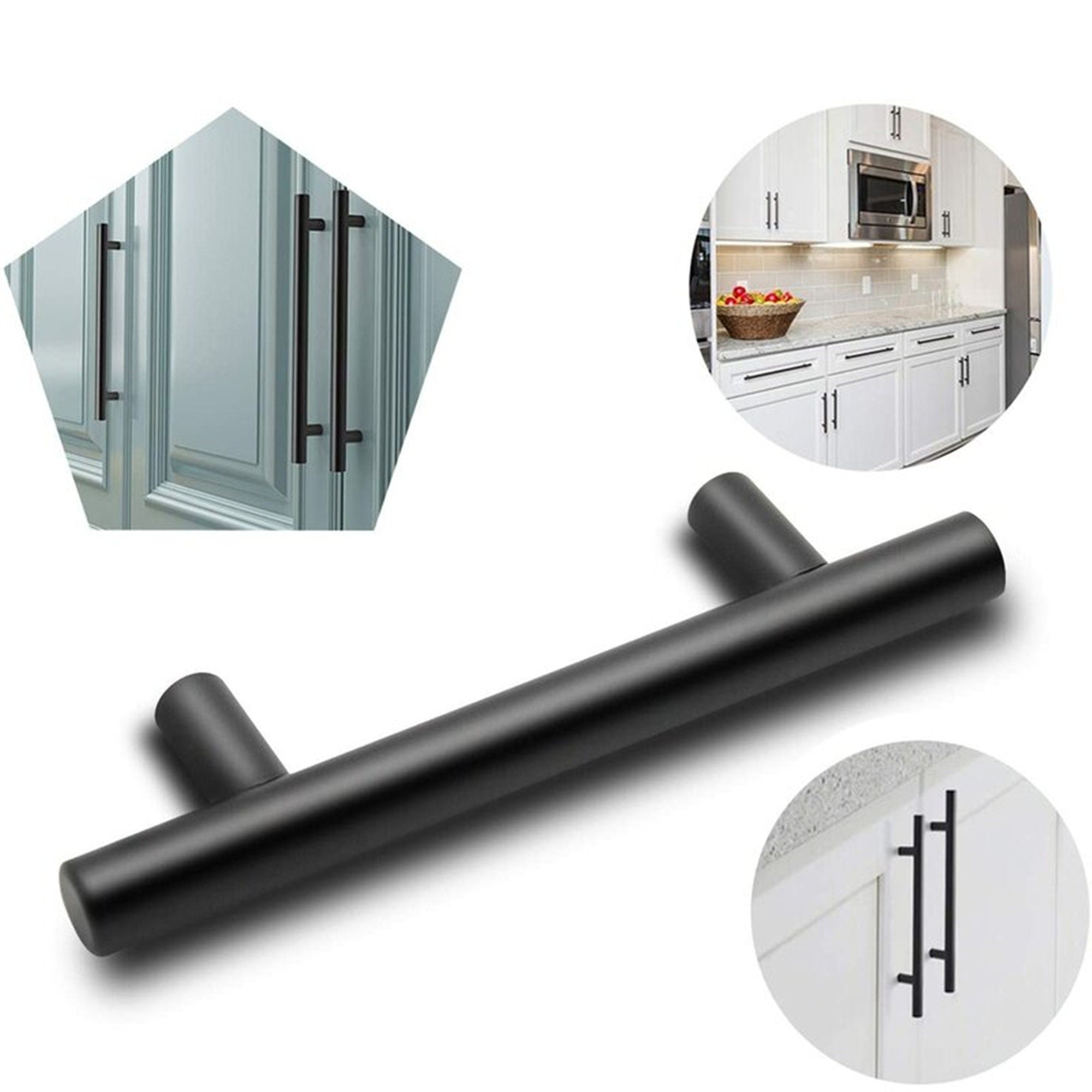 4.5 Inch(115mm) Hole Center Cabinet Handles Pulls For Kitchen Stainless Steel Matte Black Drawer Pulls ( 179mm，Length）