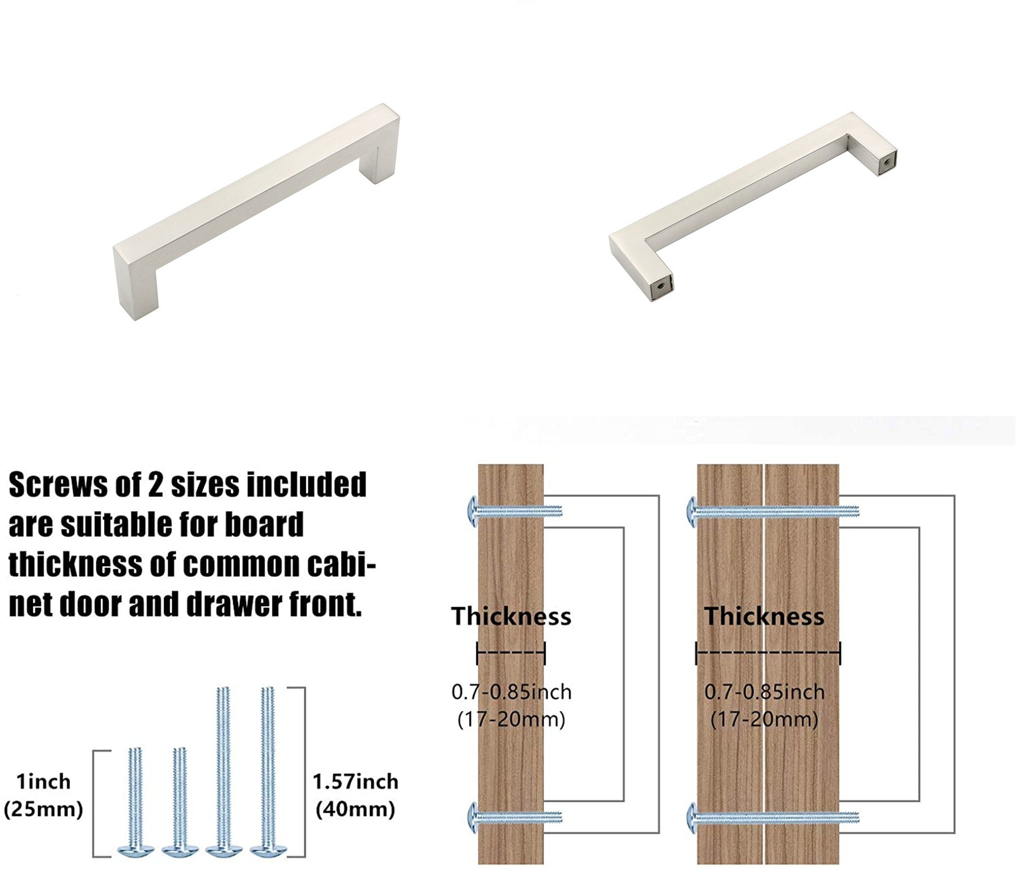 Brushed Nickel Cabinet Pulls，Modern Kitchen Square Cabinet Handles，Stainless Steel Drawer Pulls，Satin Nickel Cabinet Pulls