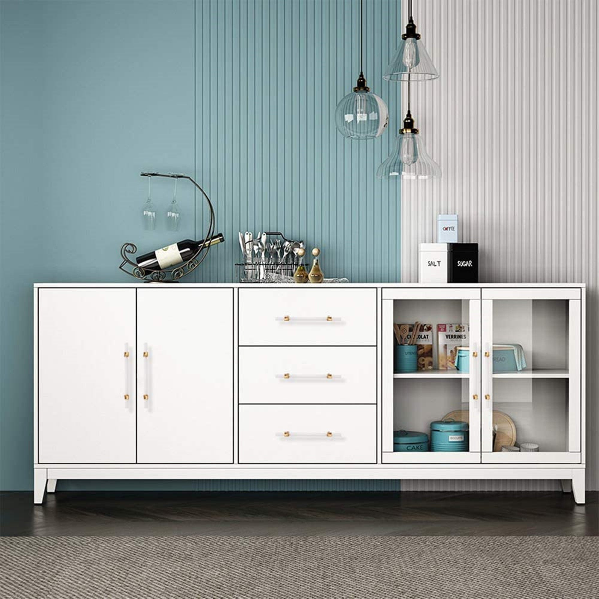 Brushed Brass Cabinet Pulls Dresser Drawer Pulls - Acrylic Round Bar Series - Hole Centers(3 Inch，76mm)