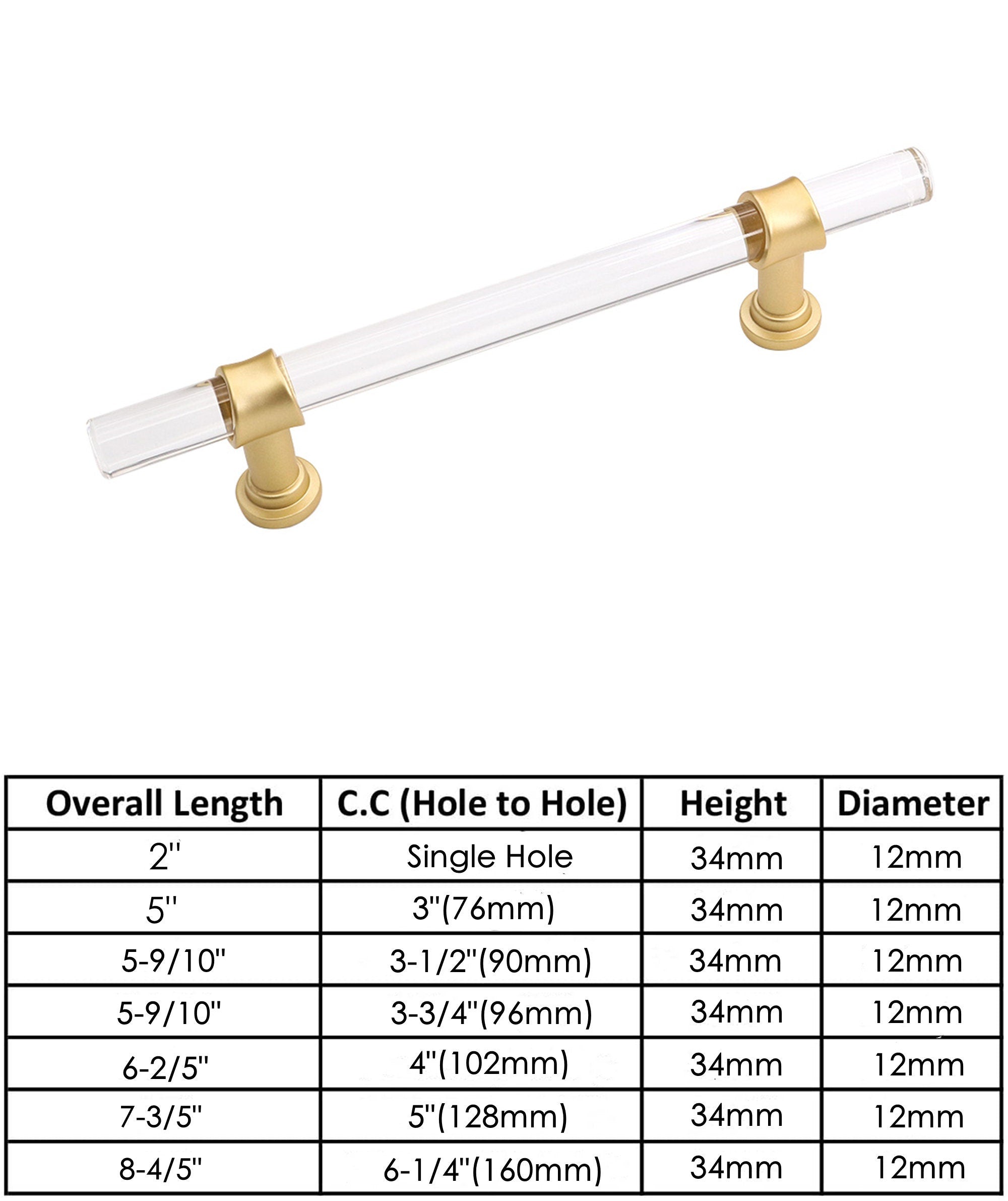 1 Pack Brushed Brass Cabinet Pulls Arcylic Drawer Pulls for Kitchen Cabinets and Dressers