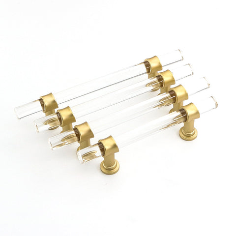 1 Pack Brushed Brass Cabinet Pulls Arcylic Drawer Pulls for Kitchen Cabinets and Dressers