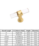 Brushed Brass Cabinet Pulls Arcylic Drawer Pulls - Acrylic Round Bar Series - Hole Centers(Single Hole Knob)