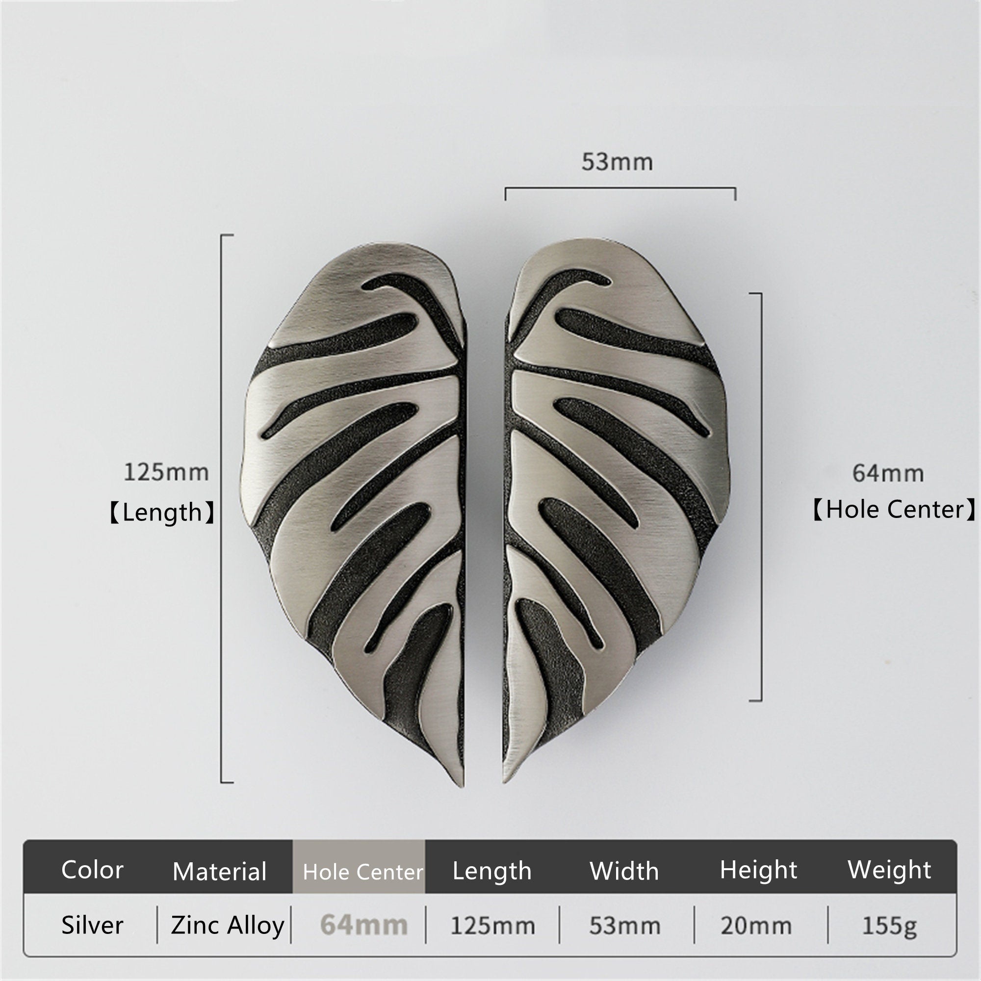 4 Pairs Creative Leaf Shape Handle Knob with Mounting Screws for Kitchen Cupboard Cabinet Wardrobe Drawer Door (Silver Ancient, 64mm)