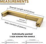 8in Cabinet Handle Brushed Brass Drawer Pulls，Brass Drawer Pulls Handles for Dresser Drawers(204mm, Hole Centers)