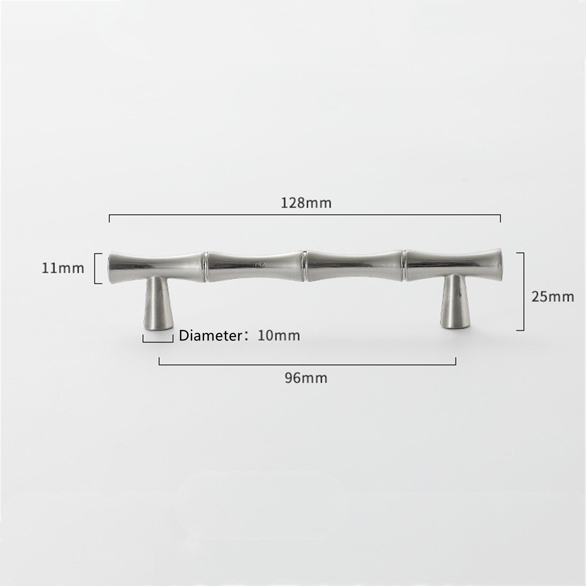 Bamboo Brushed Nickel Cabinet Pulls Zinc Alloy Cupboard Handles - Bamboo Shape Series - Hole Centers(T-Bar Knob，96mm，128mm)