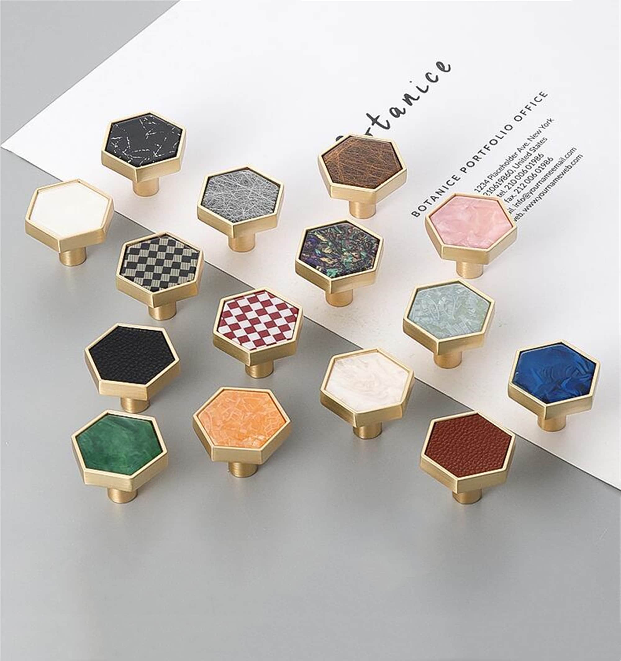 Brushed Brass Knobs, Solid Brass Cabinet Knobs, 1.18"(30mm) Hexagon Dresser Knobs for Modern Home Décor