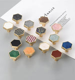 Brushed Brass Knobs, Solid Brass Cabinet Knobs, 1.18"(30mm) Hexagon Dresser Knobs for Modern Home Décor