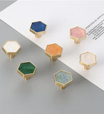 Brushed Brass Knobs, Solid Brass Cabinet Knobs, 1.18"(30mm) Hexagon Dresser Knobs for Modern Home Décor