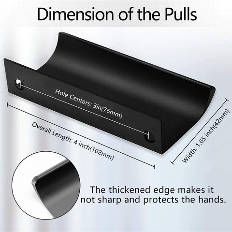 Modern Finger Edge Pulls Tab Pulls，Aluminum Alloy Hidden Handles Kitchen Cupboard Furniture Hardware - (Black，CC: 76mm)