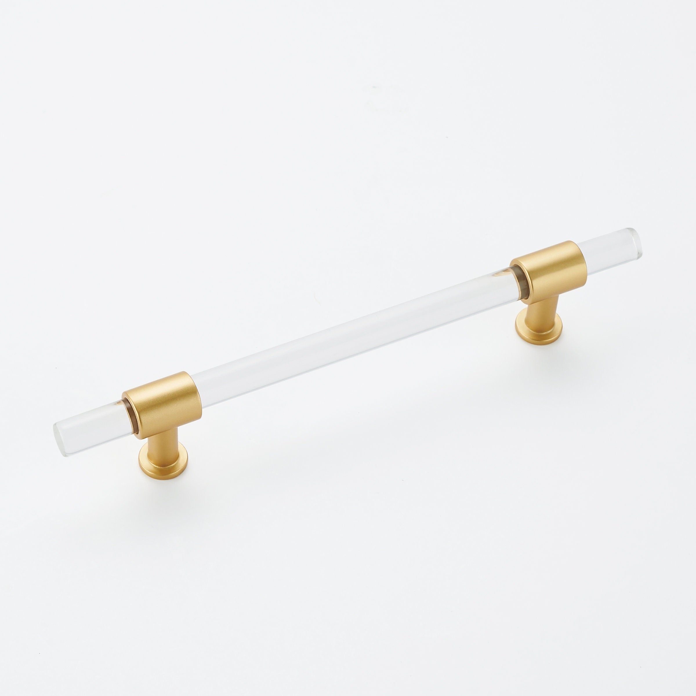 1 Pack Acrylic Cabinet Pulls with Brass Base，Gold Modern Drawer Handles for Bedroom Bathroom Office