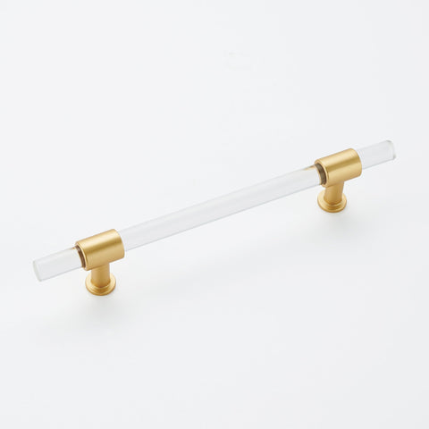 3 inch(C-C) Brushed Brass Cabinet Pulls Arcylic Drawer Pulls (76mm，Hole Center)