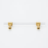 4in Hole Centers Cabinet Pulls, Clear Acrylic Drawer Pulls, Brushed Brass Finish with Zinc Alloy Base(102mm Hole Center)