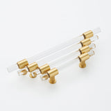 3 inch(C-C) Brushed Brass Cabinet Pulls Arcylic Drawer Pulls (76mm，Hole Center)