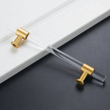 4in Hole Centers Cabinet Pulls, Clear Acrylic Drawer Pulls, Brushed Brass Finish with Zinc Alloy Base(102mm Hole Center)