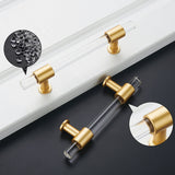 4in Hole Centers Cabinet Pulls, Clear Acrylic Drawer Pulls, Brushed Brass Finish with Zinc Alloy Base(102mm Hole Center)