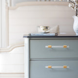 4in Hole Centers Cabinet Pulls, Clear Acrylic Drawer Pulls, Brushed Brass Finish with Zinc Alloy Base(102mm Hole Center)