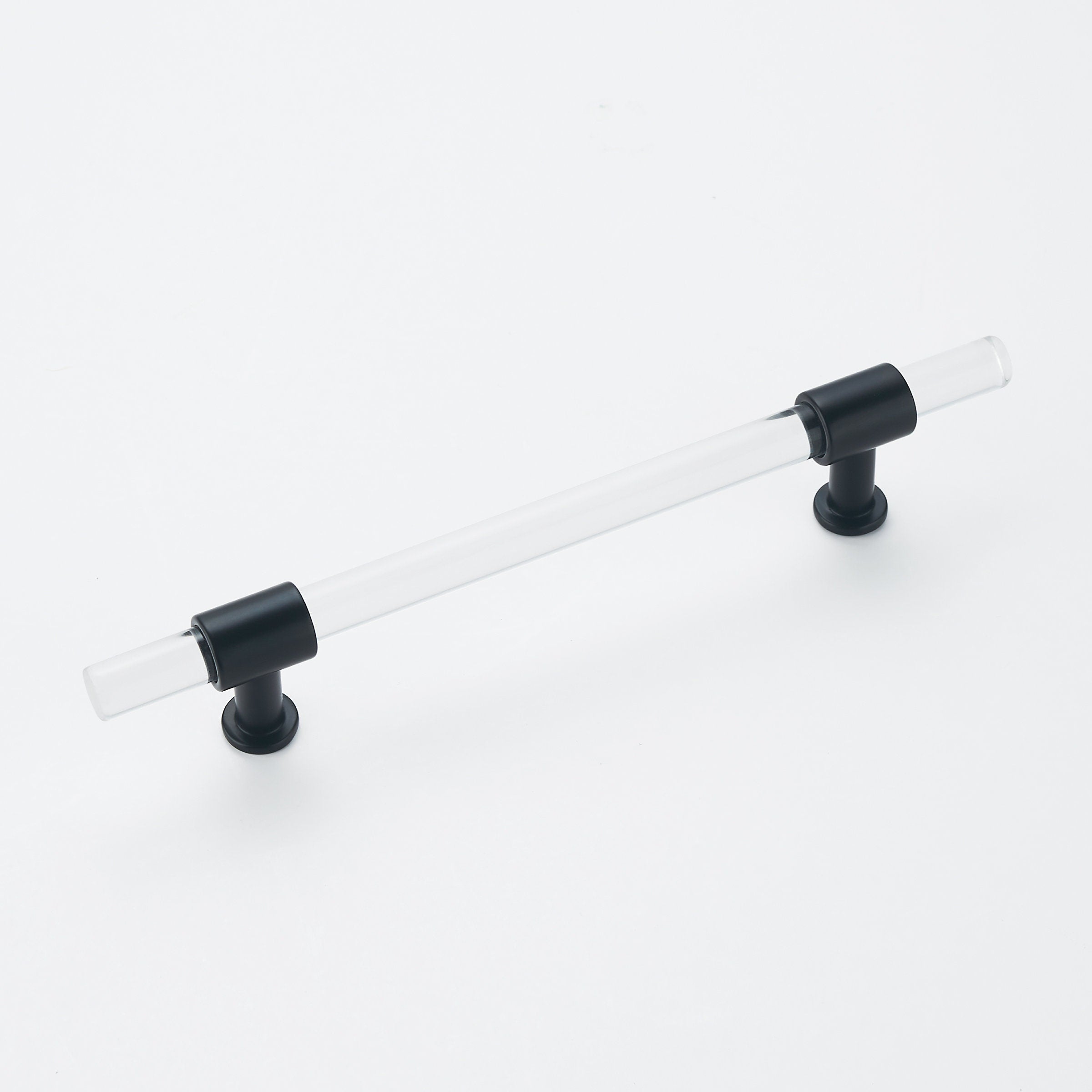 5 inch Hole Centers Cabinet Pulls, Clear Acrylic Drawer Handles, Black Finish with Zinc Alloy Base(128mm Hole Center)