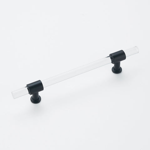 5 inch Hole Centers Cabinet Pulls, Clear Acrylic Drawer Handles, Black Finish with Zinc Alloy Base(128mm Hole Center)