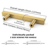 Brushed Brass Stainless Steel Kitchen Drawer Pulls Cabinet Handles 5" Length (3" Hole Center)