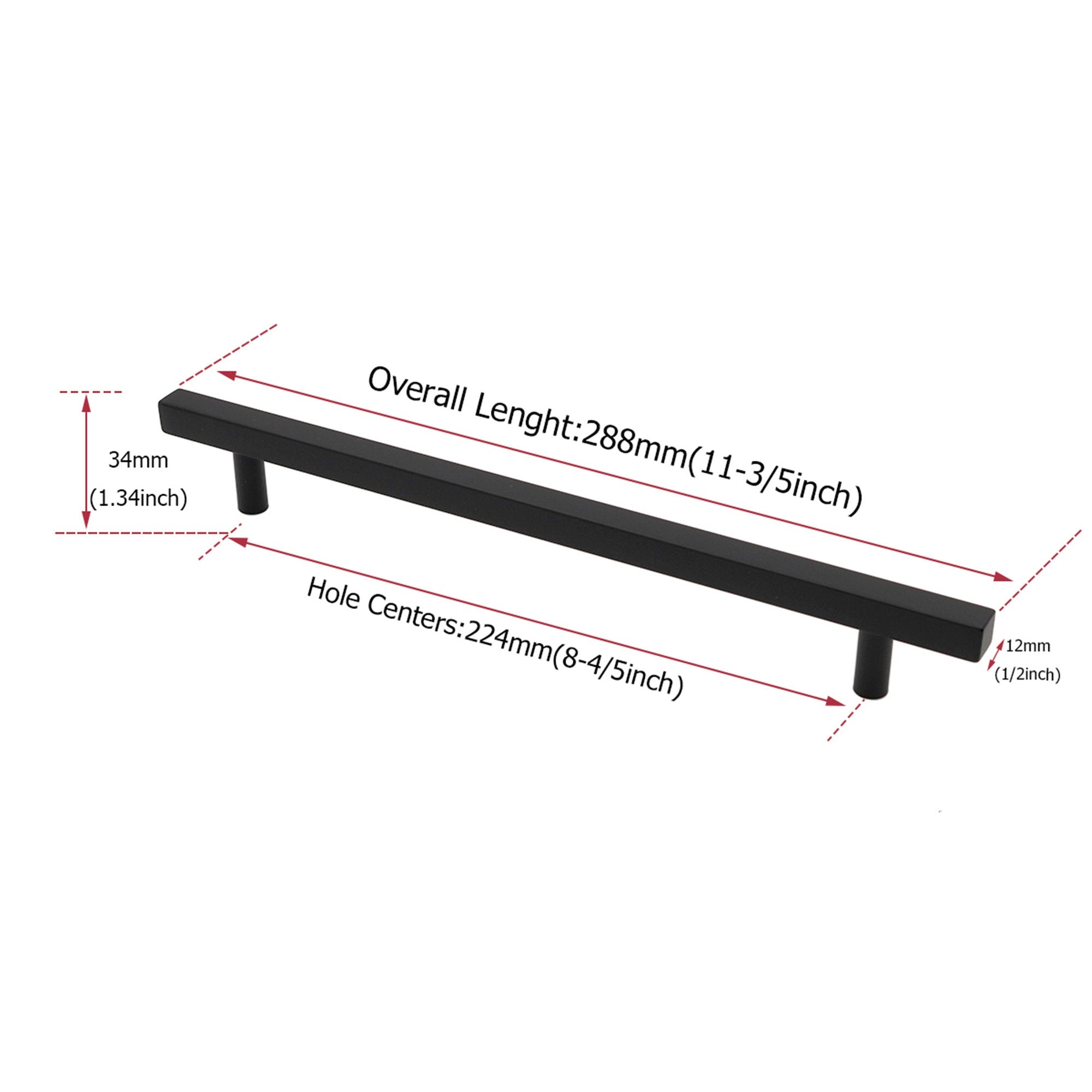Matte Black Cabinet Pulls Kitchen Cabinet Handles - Large Size Handles - Hole Centers(7.5"，8"，8.8"，10")