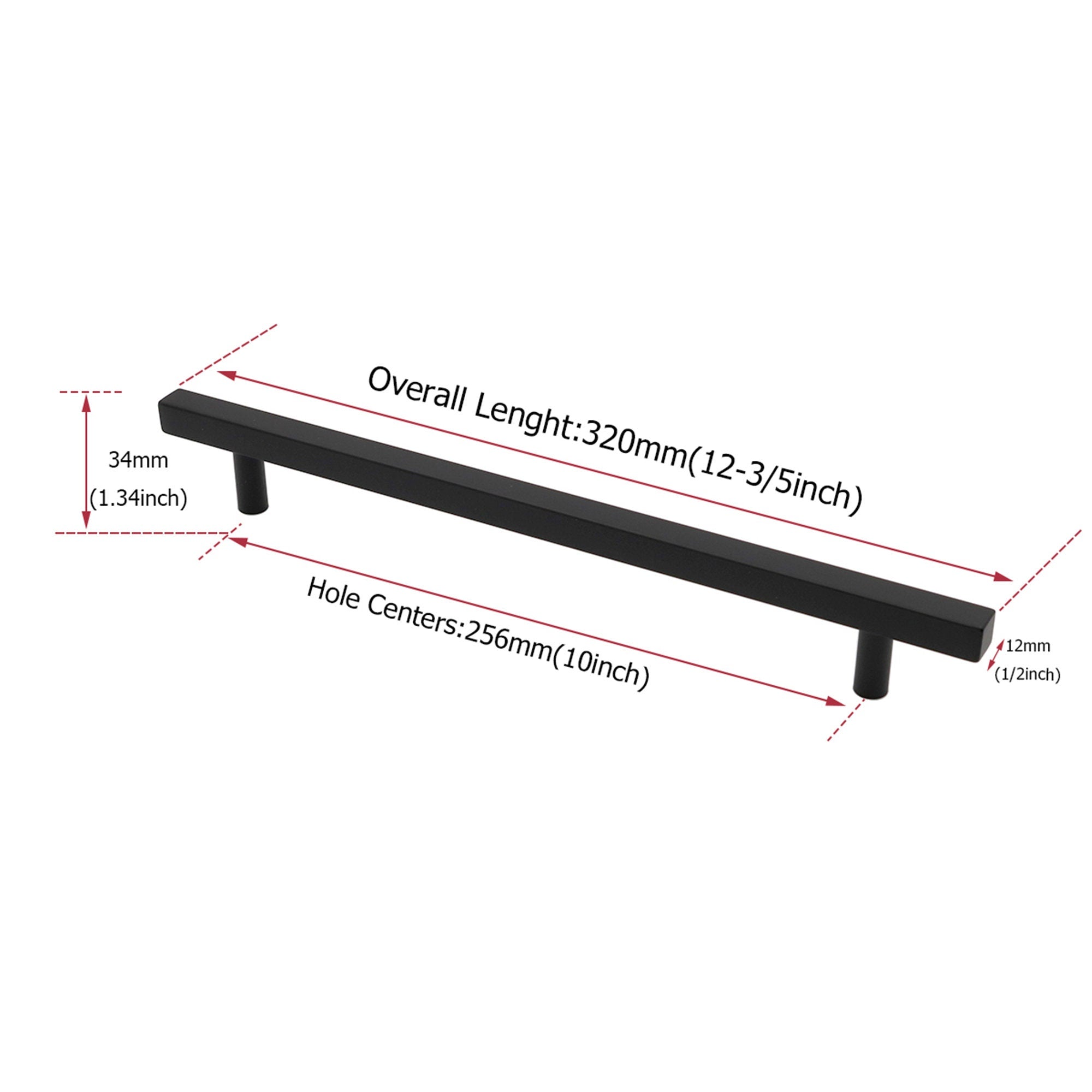 Matte Black Cabinet Pulls Kitchen Cabinet Handles - Large Size Handles - Hole Centers(7.5"，8"，8.8"，10")