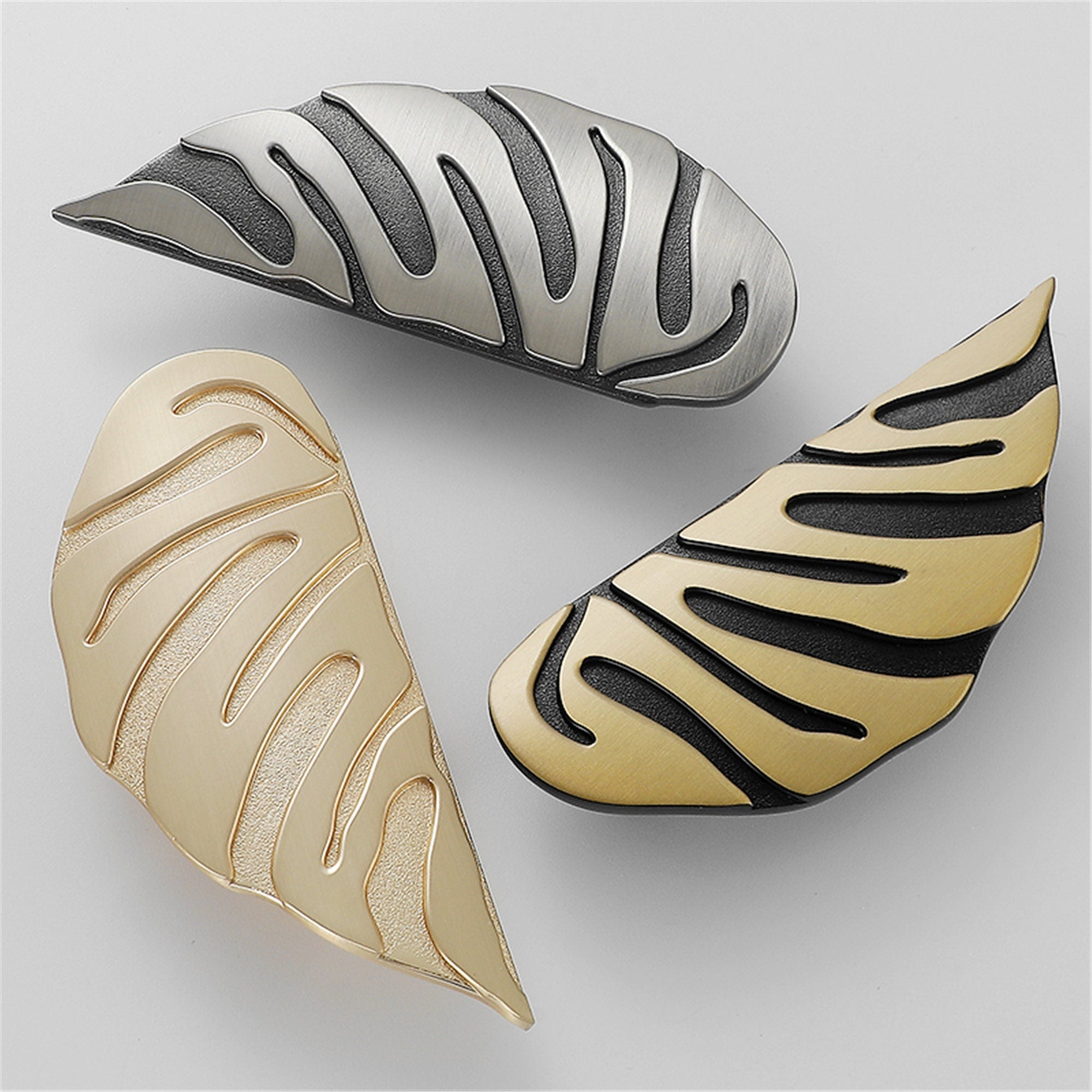 Creative Leaf Shape Handle Knob with Mounting Screws for Kitchen Cupboard Cabinet Wardrobe Drawer Door (Gold, 64mm)
