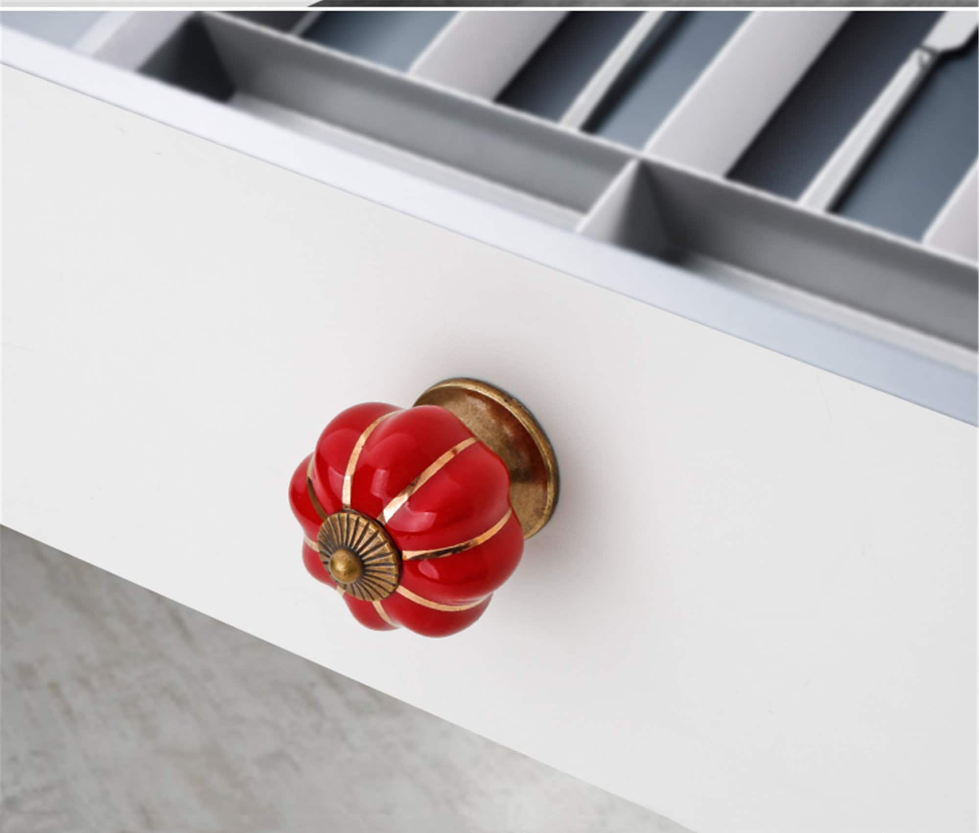 Pumpkin Ceramic Cabinet Knobs, Classy Vintage Decorative Knobs for Kitchen, Cabinets, Cupboard, Dresser Drawers (Red)